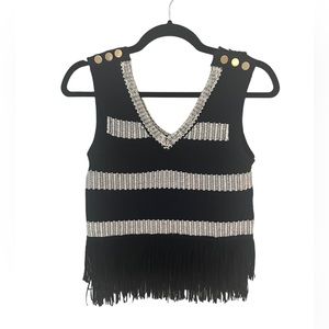 Club Monaco Fringe Knit Top - Navy Stripe - XS